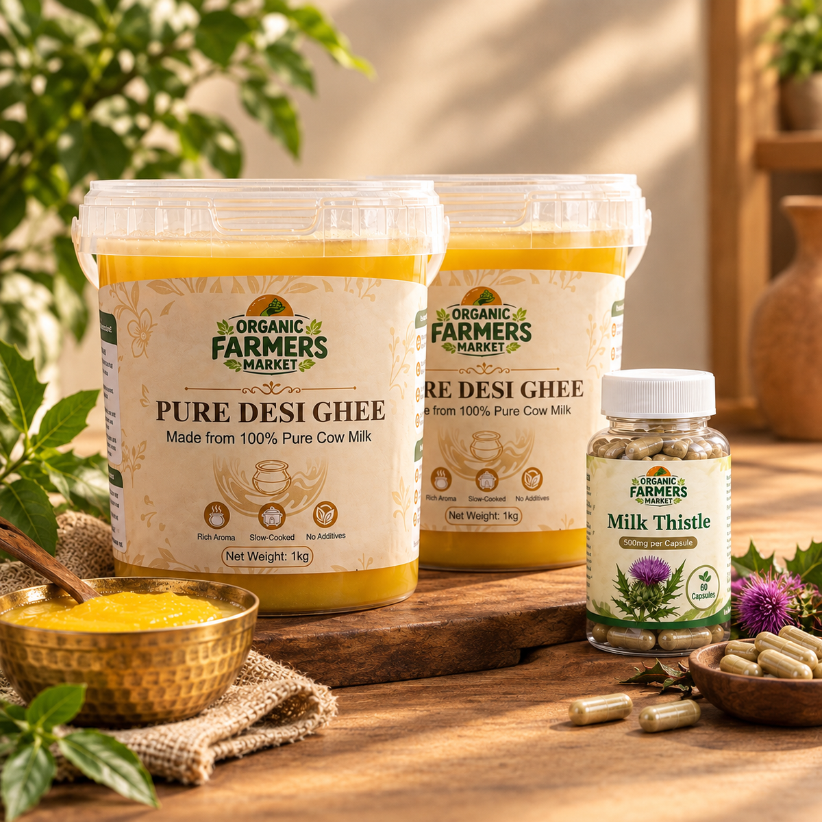 Pure Cow Desi Ghee 2kg + Milk Thistle Capsules 60 Count Bundle