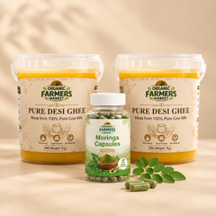 Pure Cow Desi Ghee 2 × 1kg + Moringa Capsules (60) Bundle